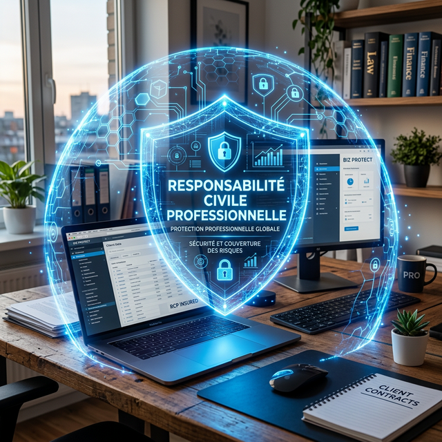 Bouclier de protection digital sur un fond de bureau professionnel