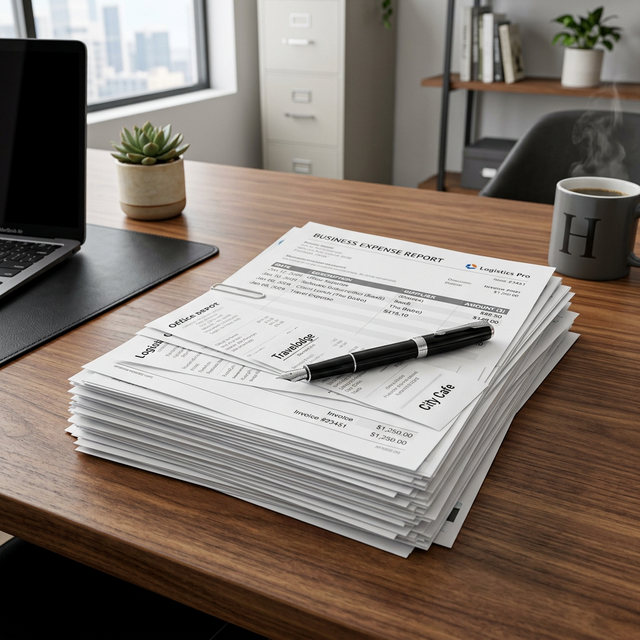 Reçus et factures organisés proprement sur un bureau